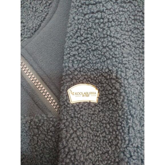 Koolaburra by UGG Navy Blue Sherpa Fleece Cropped Bomber Hoodie Jacket Medium - Picture 8 of 8